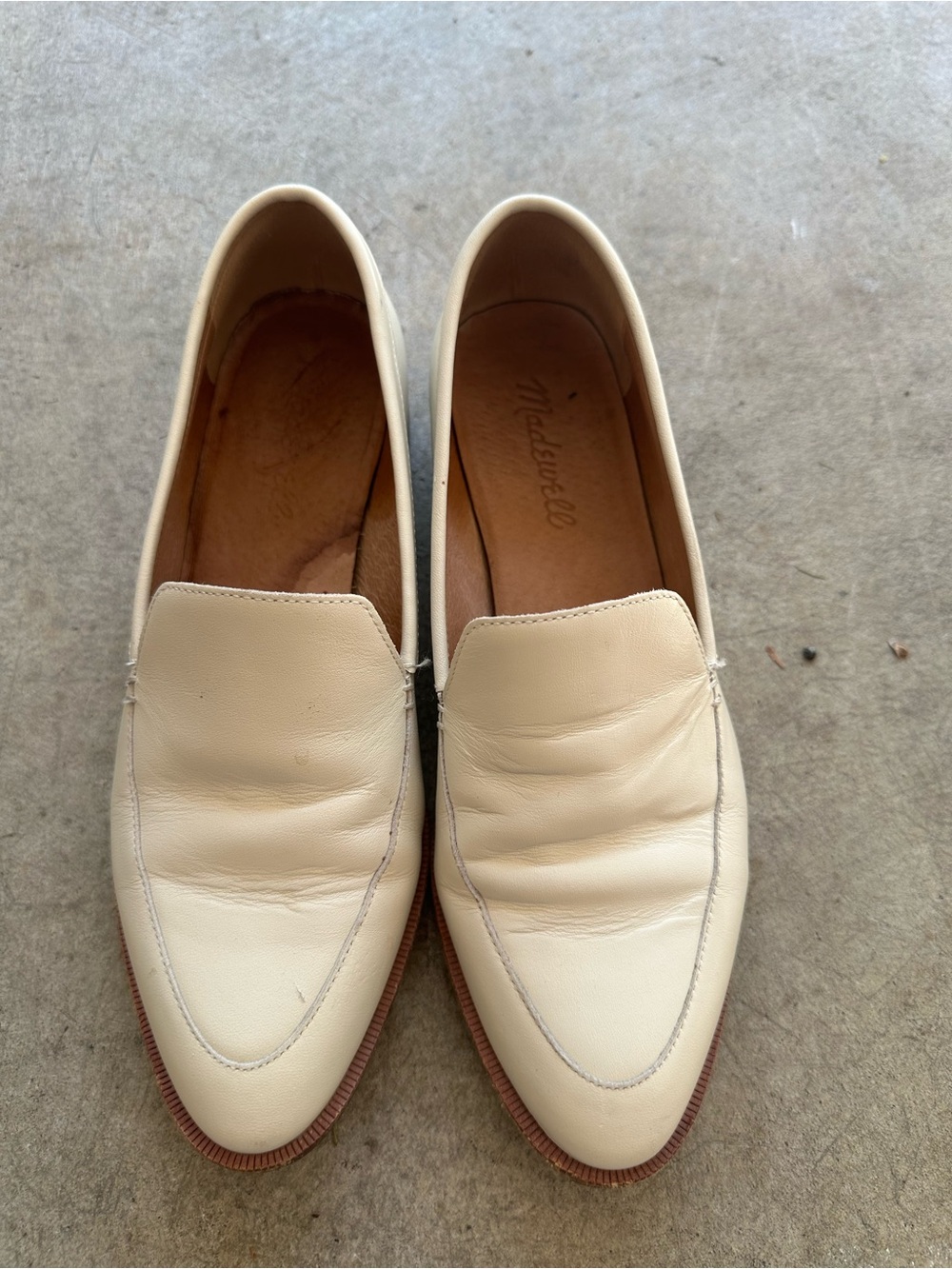 Madewell Cream Pointed-Toe Leather Loafers